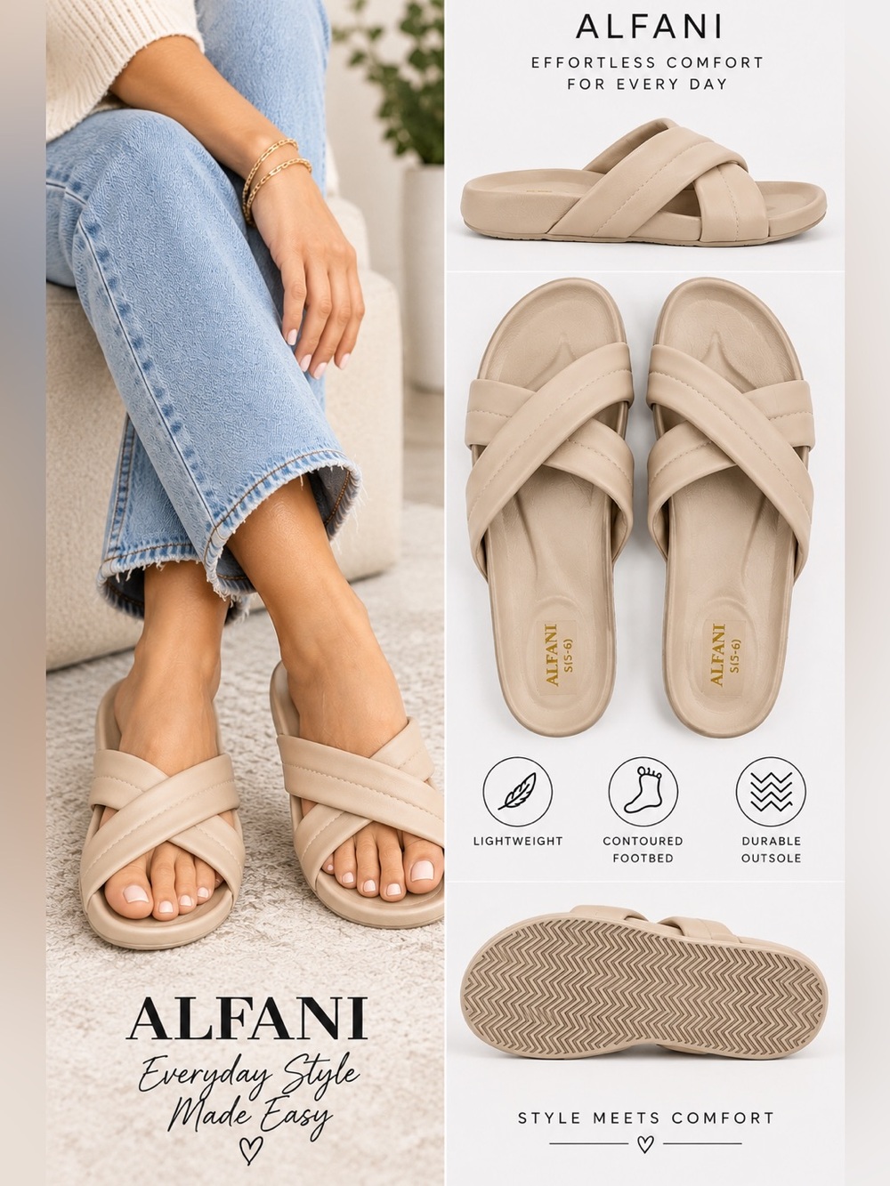 Alfani Women's Beige Crisscross Slide Sandals